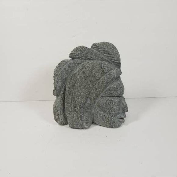 Vintage Native American Stone Bust, Hand Carved Head Statue, Signed - Picture 2 of 8